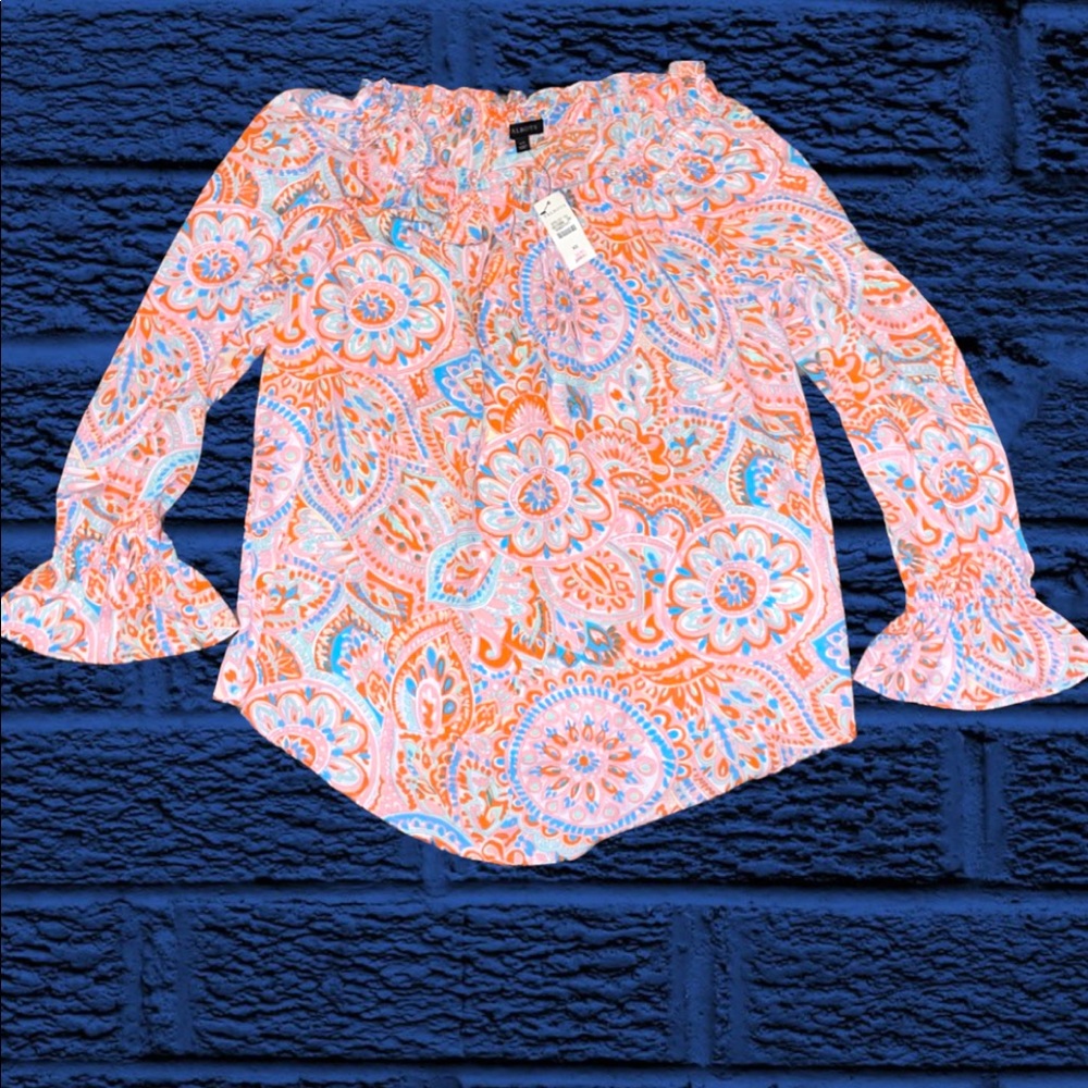 NWT TALBOTS paisley ruffle neck and sleeves blouse